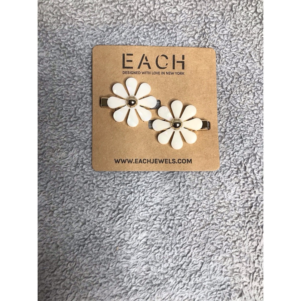 EACH‎ Daisy Flower Hair Clips Barrettes 2 Pack Pearl White Gold